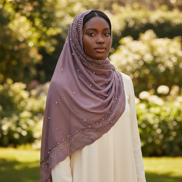 Maryam's Essential Premium Cotton Viscose Lace Edge with Beads Hijab