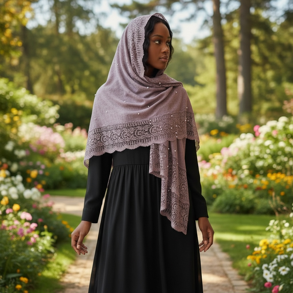 Maryam's Essential Premium Cotton Viscose Lace Edge with Beads Hijab