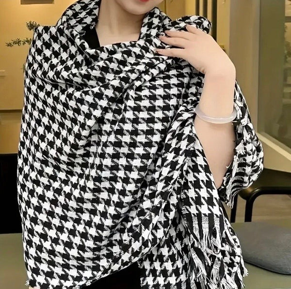 Maryam’s Essential Houndstooth Print Cashmere Shawl Wrap Scarf