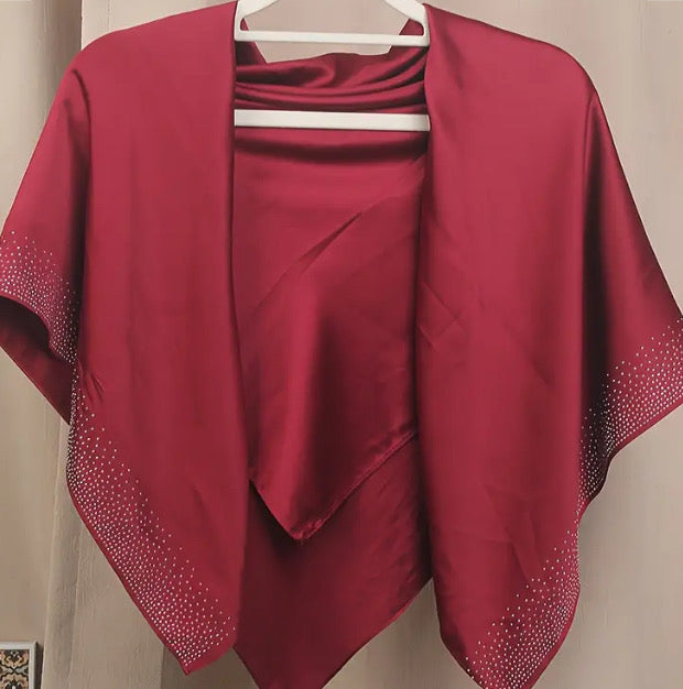 Maryam's Essential Diamanté Square Everyday Pure Solid Colour Satin Hijab
