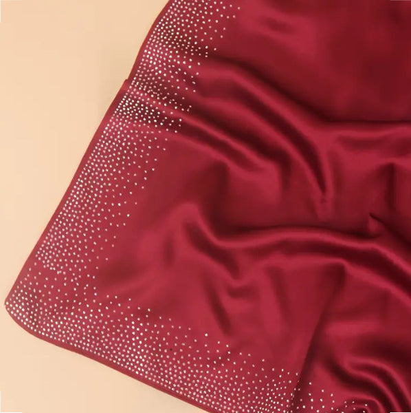 Maryam's Essential Diamanté Square Everyday Pure Solid Colour Satin Hijab