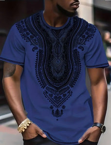 Maryam’s Essential Men’s Ethnic Style Graphic Pattern Print Crew Neck, Short Sleeve Top Tank