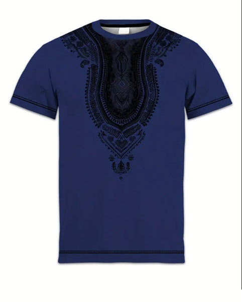 Maryam’s Essential Men’s Ethnic Style Graphic Pattern Print Crew Neck, Short Sleeve Top Tank