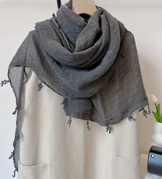 Maryam’s Essential Elegant Acrylic With Floral Trim Scarves