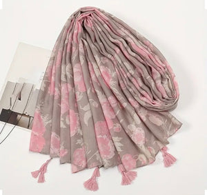 Maryam's Essential Floral Printed Cotton Tassel Hijab