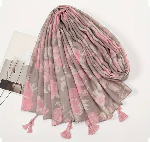 Maryam's Essential Floral Printed Cotton Tassel Hijab