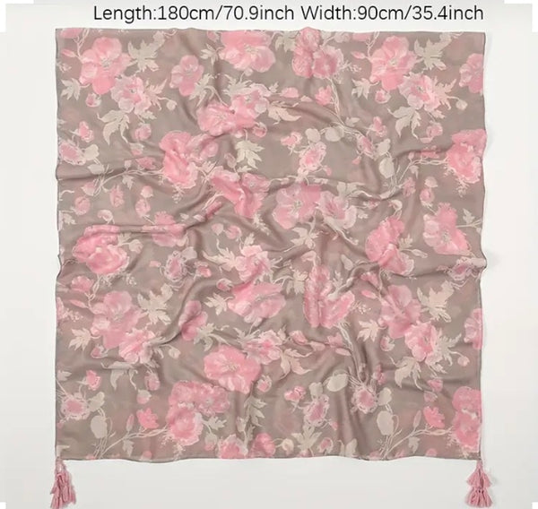 Maryam's Essential Floral Printed Cotton Tassel Hijab