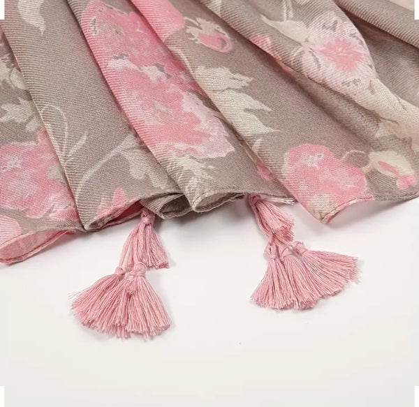 Maryam's Essential Floral Printed Cotton Tassel Hijab