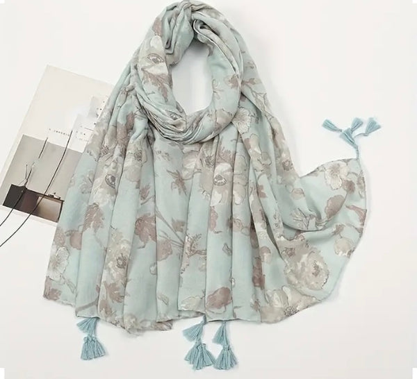 Maryam's Essential Floral Printed Cotton Tassel Hijab