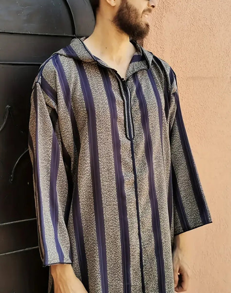 Maryam’s Essential Men Ethnic Loose Hooded Striped Robe Kaftan