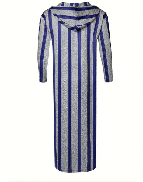 Maryam’s Essential Men Ethnic Loose Hooded Striped Robe Kaftan
