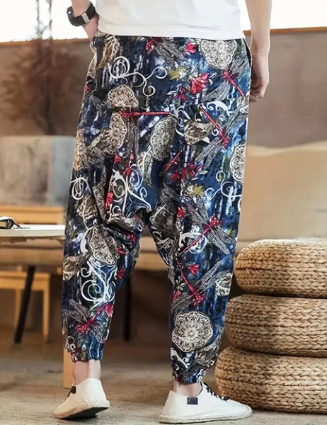 Maryam’s Essential Men’s Ethnic Vintage Pattern Stitching Print Harem Baggy Trouser