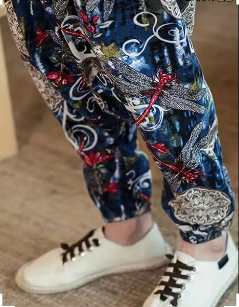 Maryam’s Essential Men’s Ethnic Vintage Pattern Stitching Print Harem Baggy Trouser