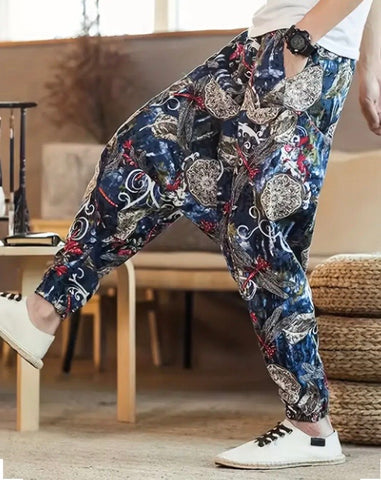 Maryam’s Essential Men’s Ethnic Vintage Pattern Stitching Print Harem Baggy Trouser