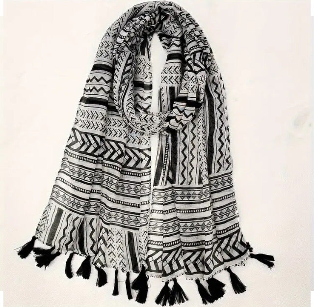 Maryam's Essential Printed Cotton Viscose Tassels Hijab
