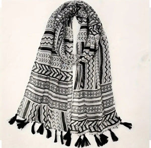 Maryam's Essential Printed Cotton Viscose Tassels Hijab