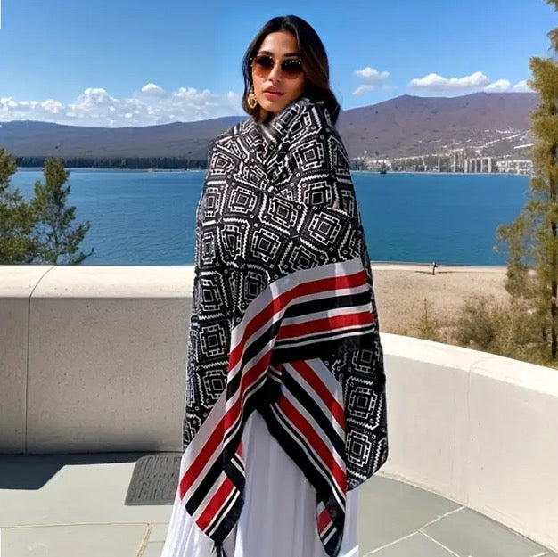 Maryam’s Essential Extra Large Print Pure Colour Cotton Viscose Soft With Tassels Hijab/Shaw