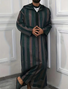 Maryam’s Essential Men Ethnic Loose Hooded Striped Robe Kaftan