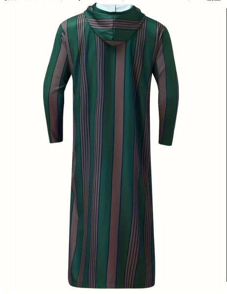 Maryam’s Essential Men Ethnic Loose Hooded Striped Robe Kaftan