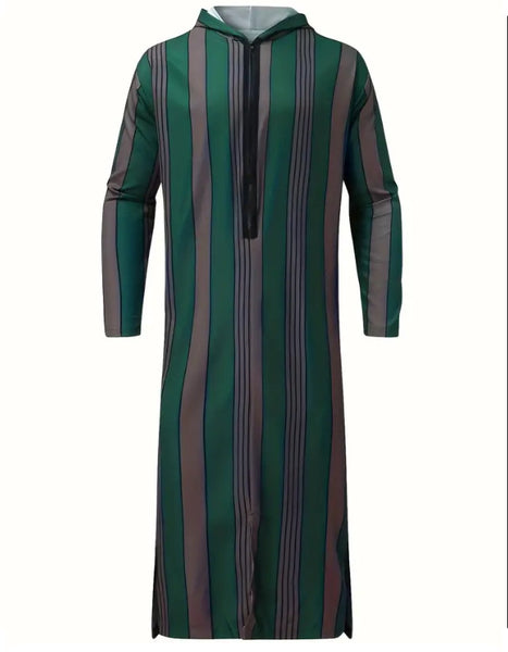 Maryam’s Essential Men Ethnic Loose Hooded Striped Robe Kaftan