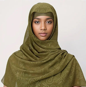 Maryam’s Essential Elegant Embossed Floral Chiffon Hijab With Inner Hap/Cap