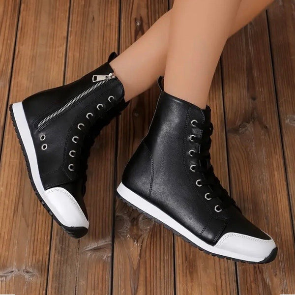 Maryam’s Essential PU Faux Leather High Top Lace-up Closure Ankle Round Toe Sneaker Shoes