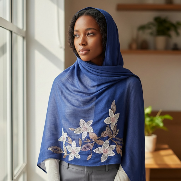 Maryam's Essential Premium Lilies Embroidered Cotton Hijab/Scarf