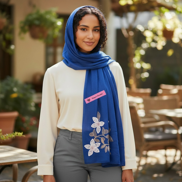 Maryam's Essential Premium Lilies Embroidered Cotton Hijab/Scarf
