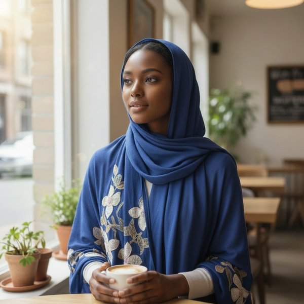 Maryam's Essential Premium Lilies Embroidered Cotton Hijab/Scarf