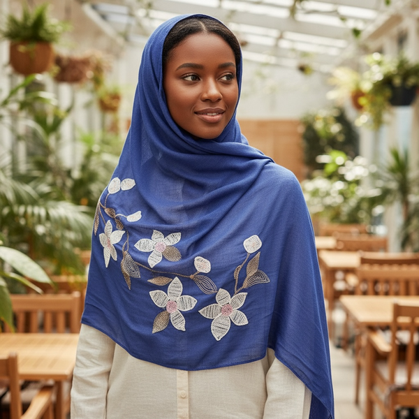Maryam's Essential Premium Lilies Embroidered Cotton Hijab/Scarf