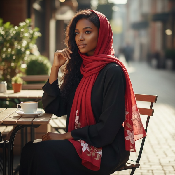 Maryam's Essential Premium Lilies Embroidered Cotton Hijab/Scarf