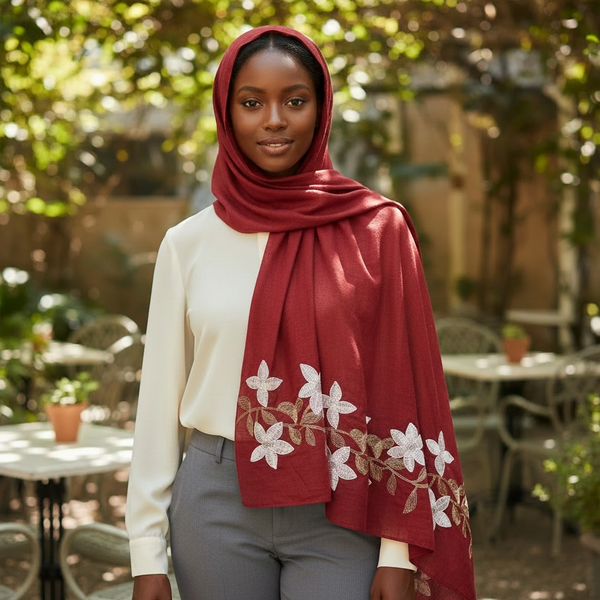 Maryam's Essential Premium Lilies Embroidered Cotton Hijab/Scarf