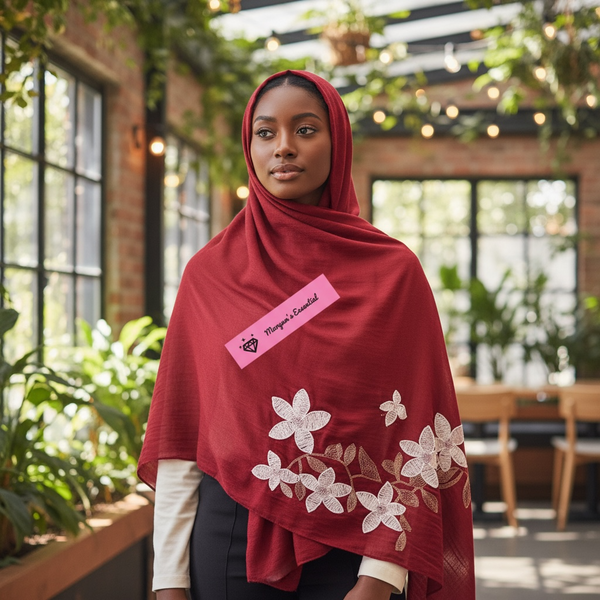 Maryam's Essential Premium Lilies Embroidered Cotton Hijab/Scarf