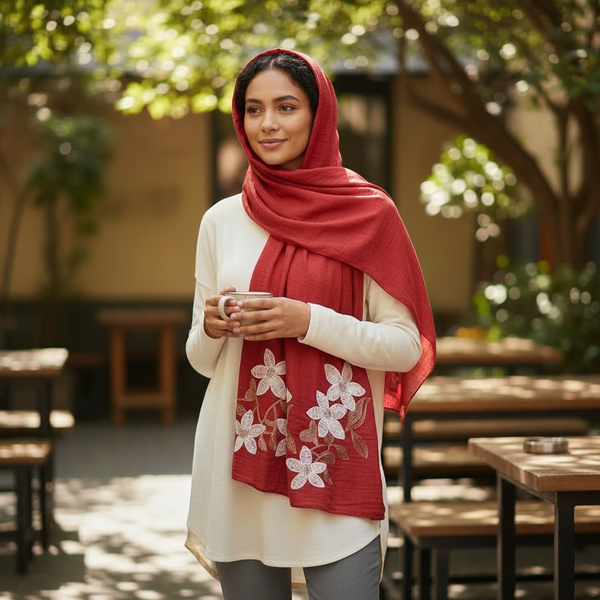 Maryam's Essential Premium Lilies Embroidered Cotton Hijab/Scarf