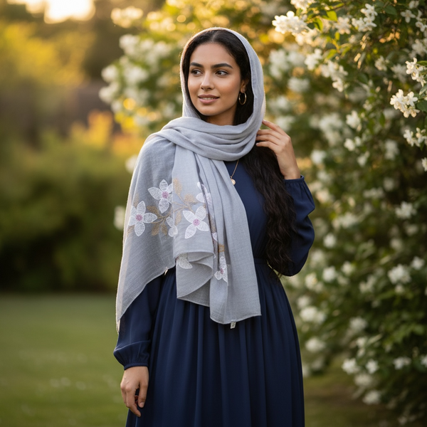 Maryam's Essential Premium Lilies Embroidered Cotton Hijab/Scarf