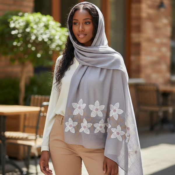 Maryam's Essential Premium Lilies Embroidered Cotton Hijab/Scarf
