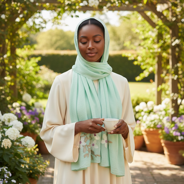 Maryam's Essential Premium Lilies Embroidered Cotton Hijab/Scarf