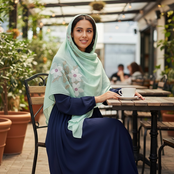 Maryam's Essential Premium Lilies Embroidered Cotton Hijab/Scarf