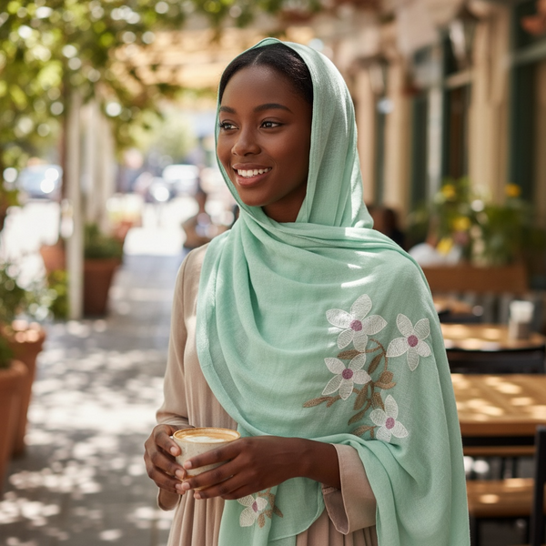 Maryam's Essential Premium Lilies Embroidered Cotton Hijab/Scarf