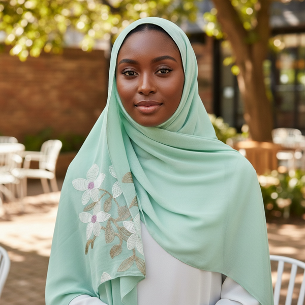 Maryam's Essential Premium Lilies Embroidered Cotton Hijab/Scarf