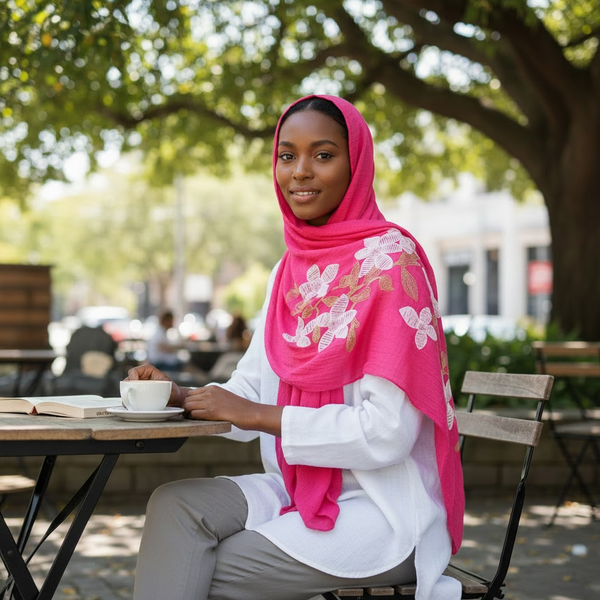 Maryam's Essential Premium Lilies Embroidered Cotton Hijab/Scarf
