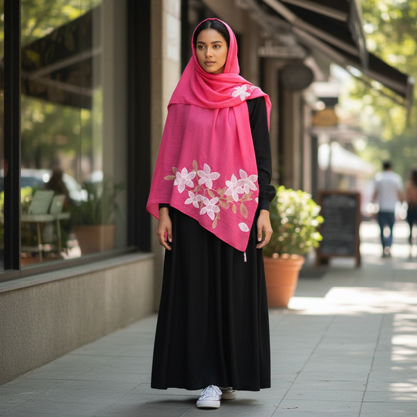 Maryam's Essential Premium Lilies Embroidered Cotton Hijab/Scarf