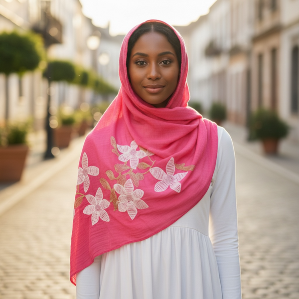 Maryam's Essential Premium Lilies Embroidered Cotton Hijab/Scarf