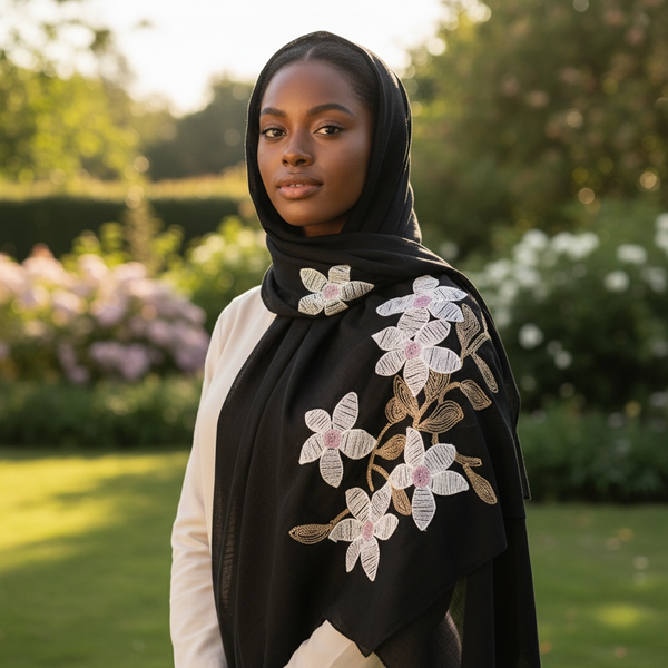 Maryam's Essential Premium Lilies Embroidered Cotton Hijab/Scarf