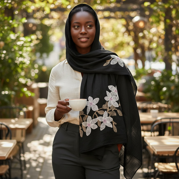 Maryam's Essential Premium Lilies Embroidered Cotton Hijab/Scarf
