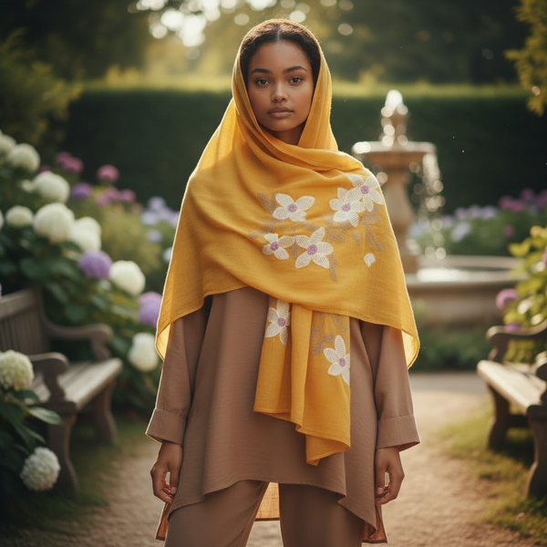 Maryam's Essential Premium Lilies Embroidered Cotton Hijab/Scarf