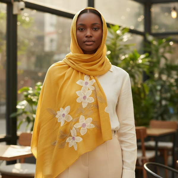 Maryam's Essential Premium Lilies Embroidered Cotton Hijab/Scarf