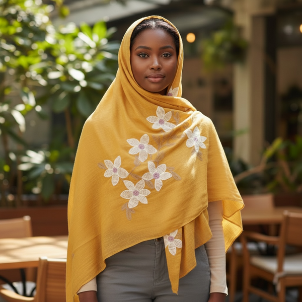 Maryam's Essential Premium Lilies Embroidered Cotton Hijab/Scarf