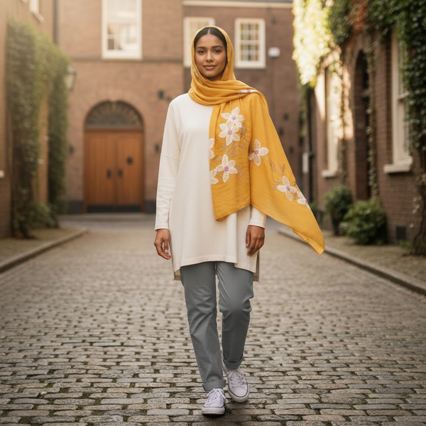 Maryam's Essential Premium Lilies Embroidered Cotton Hijab/Scarf