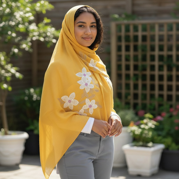 Maryam's Essential Premium Lilies Embroidered Cotton Hijab/Scarf
